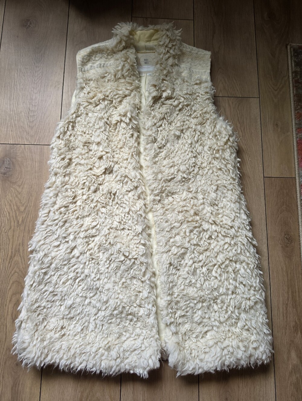 Anthropologie Hei Hei Cream Faux Fur Shaggy Vest Size S